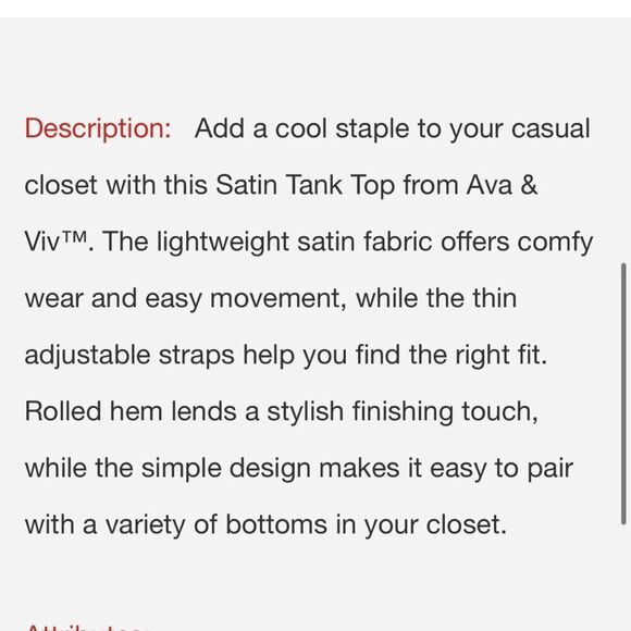 NWT Women's Ava & Viv Black Satin Tank Top - XXL - NWT - Picture 11 of 11